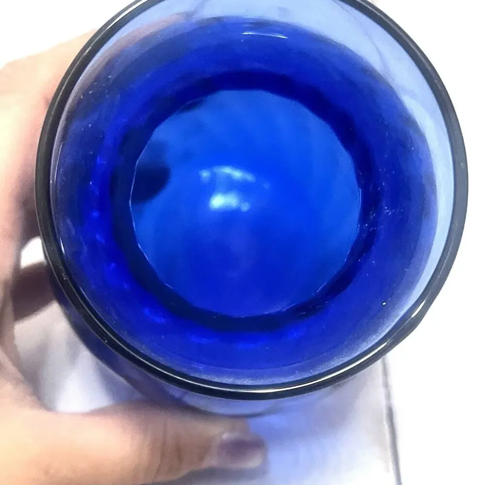 Cobalt Blue Glass Vase Optical Swirl Ribbed Small Vintage Style Decor